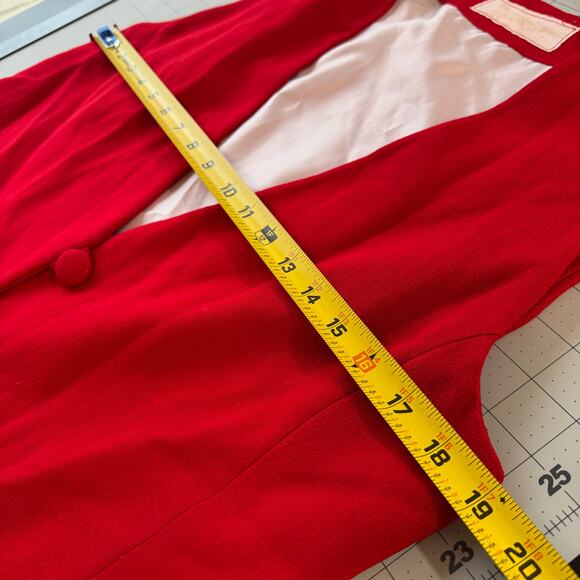 Vintage 90s Red Longline Vest Tailored Covered Buttons S/M Power Dressing - Picture 12 of 13